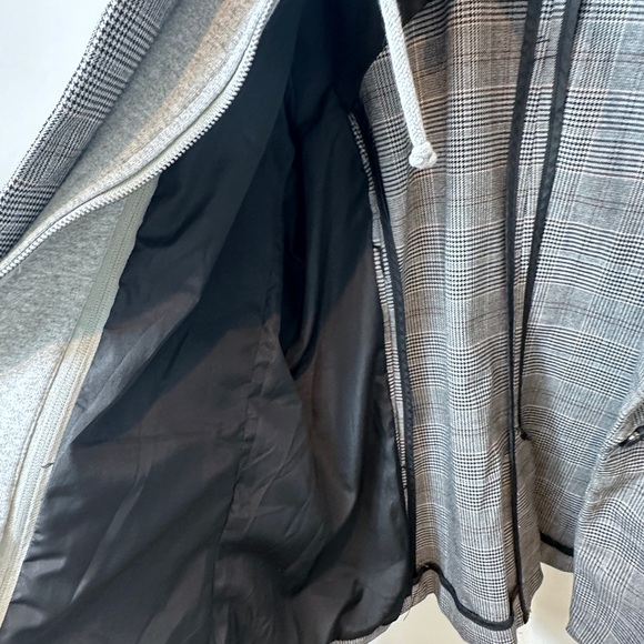 Cynthia Rowley Grey Plaid Blazer Jacket Hoodie Insert Layered Look XL - Picture 5 of 11